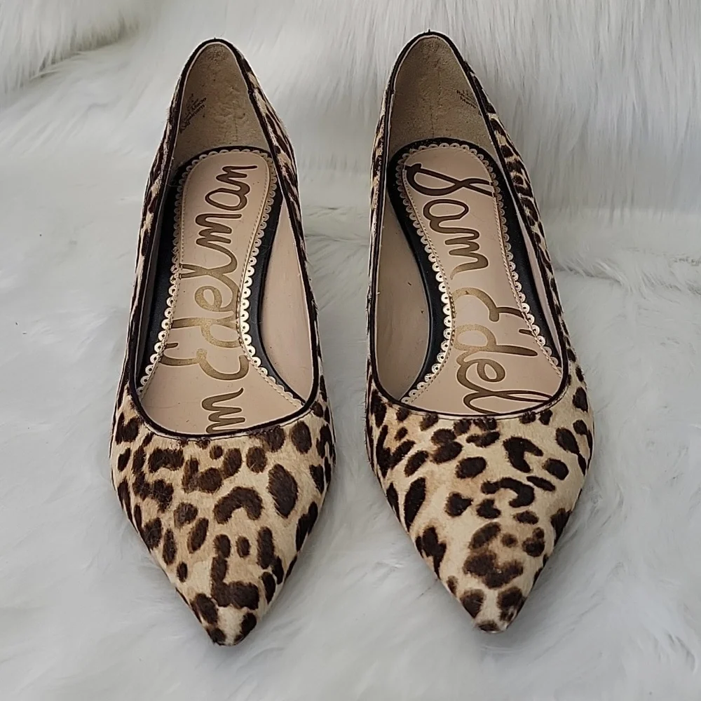 SAM EDELMAN Dori Cheetah Leopard Calf Hair Printed Office Party Kitten Heels 6.5 - Picture 3 of 13
